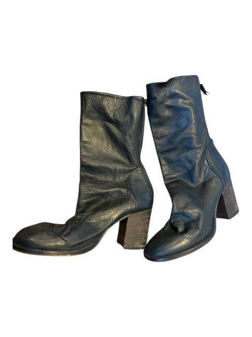 Free People Shoe Size 39 Black Leather Back Zip Block Heel Booties Black / 39