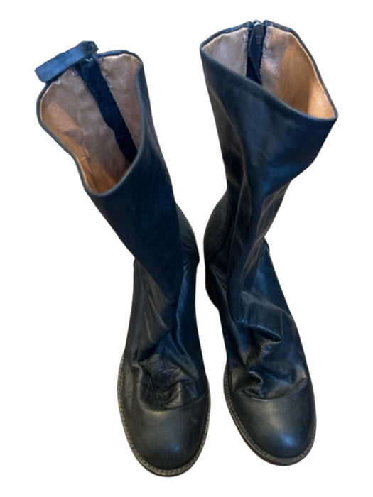 Free People Shoe Size 39 Black Leather Back Zip Block Heel Booties Black / 39