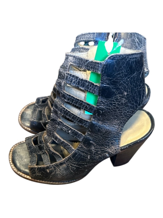 BedStu Shoe Size 8 Black & Tan Leather Side Zip Cut Outs Block Heel Booties Black & Tan / 8