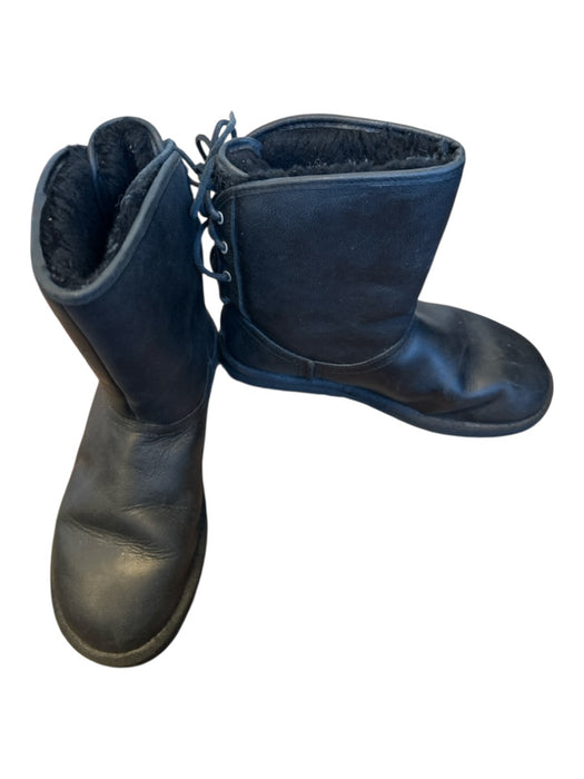 Ugg Shoe Size 8 Black Leather Shearling Lined Lace Up Back Booties Black / 8
