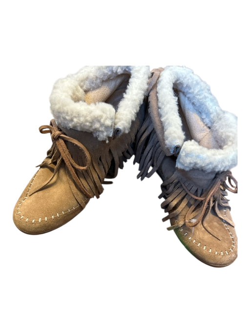 KoolaBurra Shoe Size 8.5 Tan Suede Fringe Wedge Shearling Lined Boots Tan / 8.5