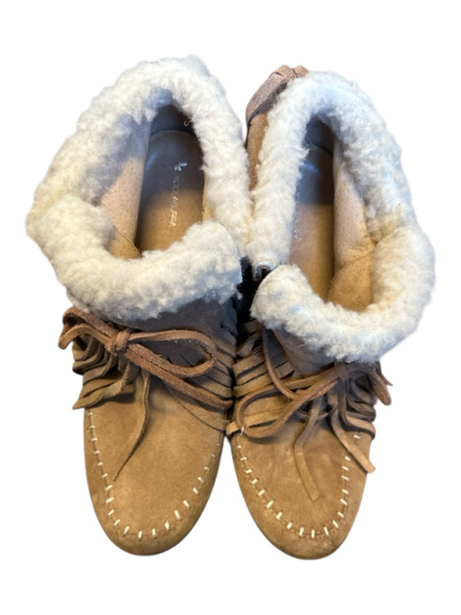 KoolaBurra Shoe Size 8.5 Tan Suede Fringe Wedge Shearling Lined Boots Tan / 8.5
