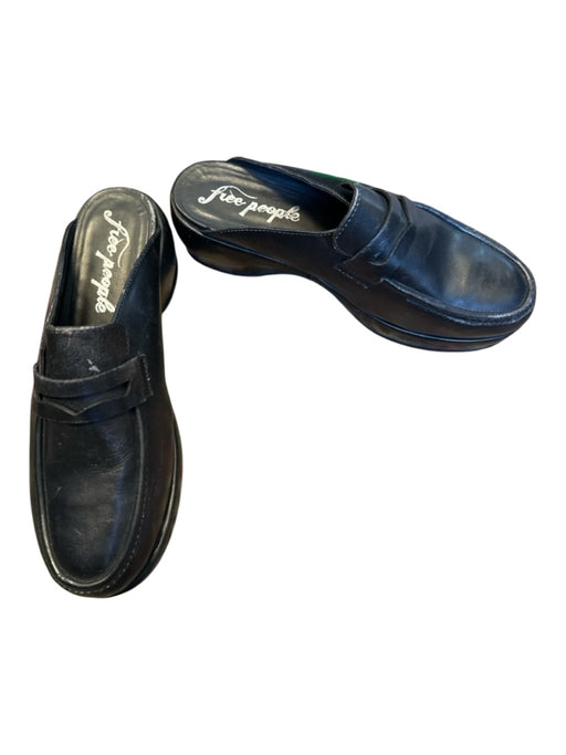 Free People Shoe Size 38 Black Leather Platform Chunky Heel Loafers Black / 38