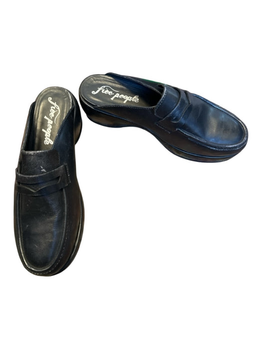 Free People Shoe Size 38 Black Leather Platform Chunky Heel Loafers Black / 38