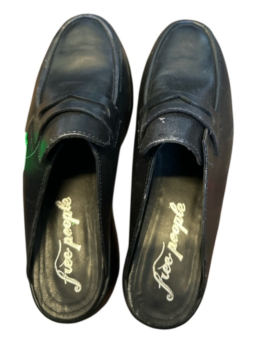 Free People Shoe Size 38 Black Leather Platform Chunky Heel Loafers Black / 38