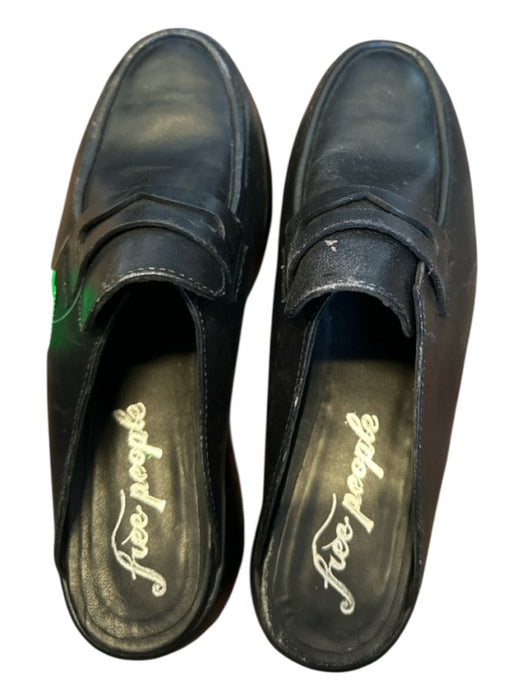 Free People Shoe Size 38 Black Leather Platform Chunky Heel Loafers Black / 38