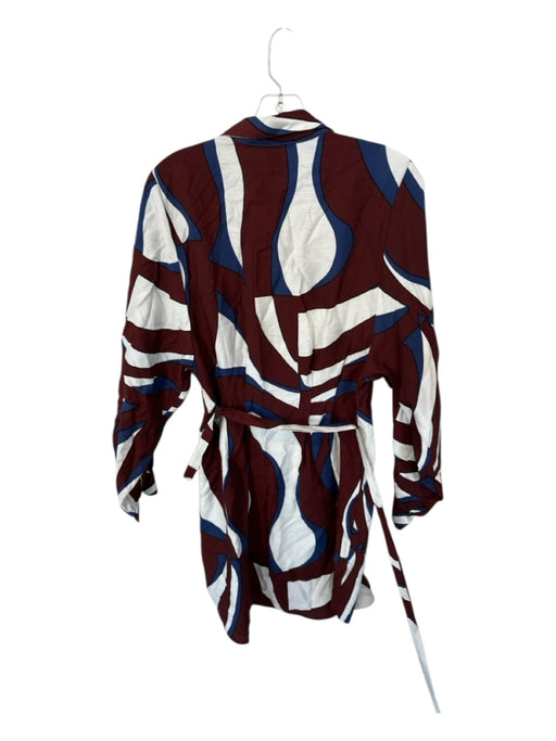 H&M Size S Maroon & Navy Viscose Long Sleeve Collar Buttons Dress Maroon & Navy / S