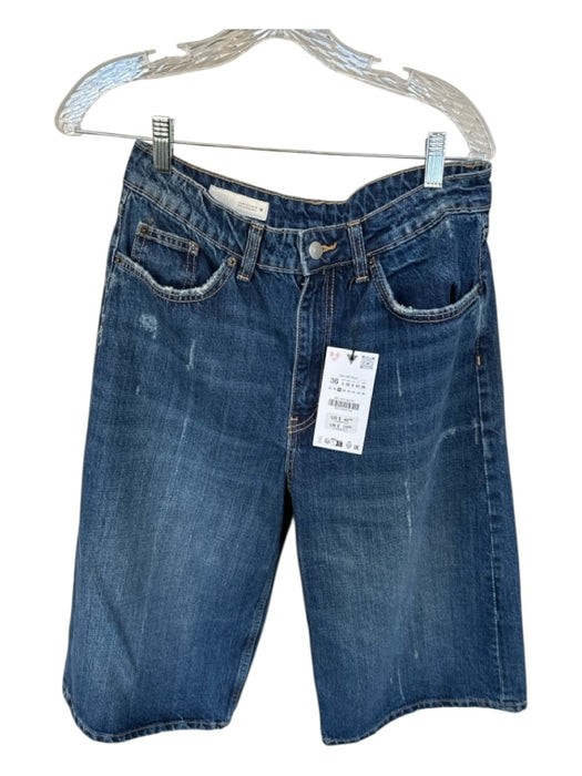 Zara Size 4 Dark Wash Cotton High Waist Wide Leg Bermuda Shorts Dark Wash / 4