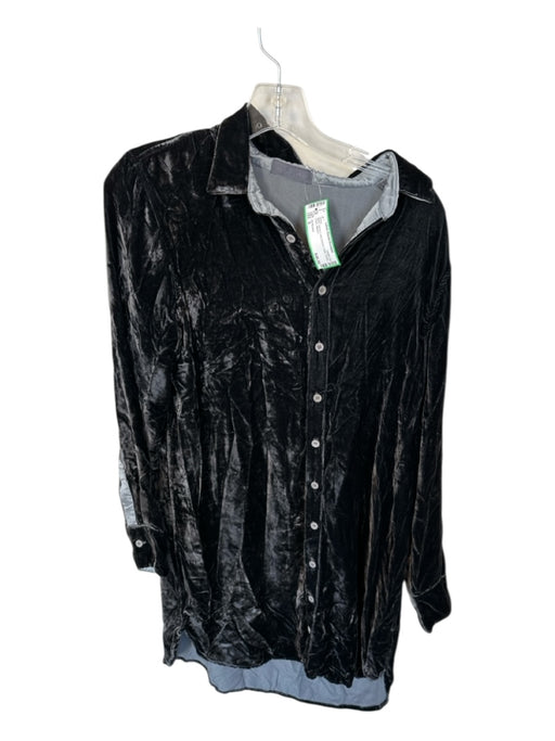 CP Shades Size S Black Velvet Long Sleeve Collar Button Down Dress Black / S