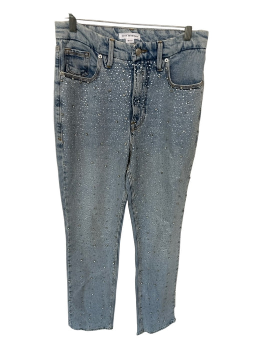 Good American Size 27 Light Wash Cotton Blend Rhinestone High Waist Jeans Light Wash / 27