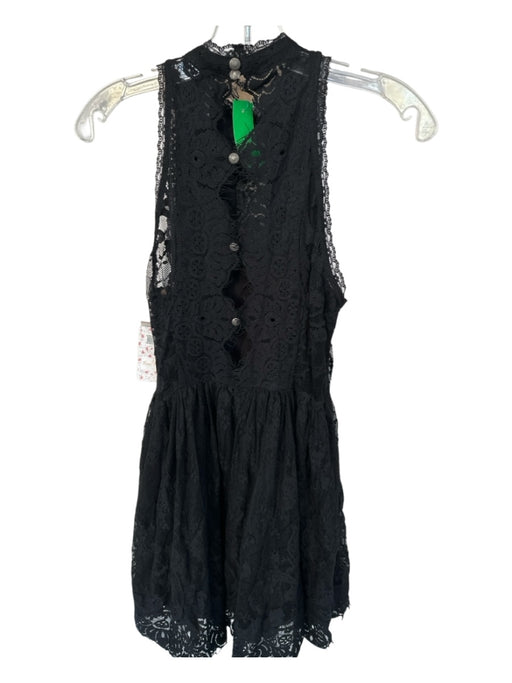 Free People Size 8 Black Lace Sleeveless Back Buttons Dress Black / 8