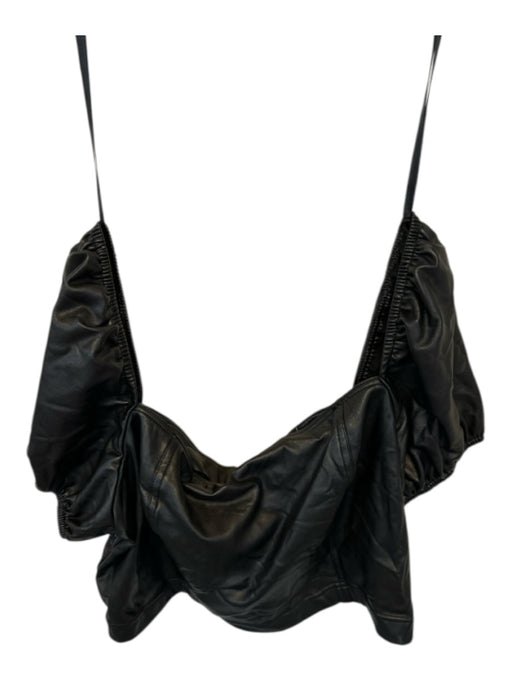7 For All Mankind Size L Black Vegan Leather Short Balloon Sleeve Back Zip Top Black / L