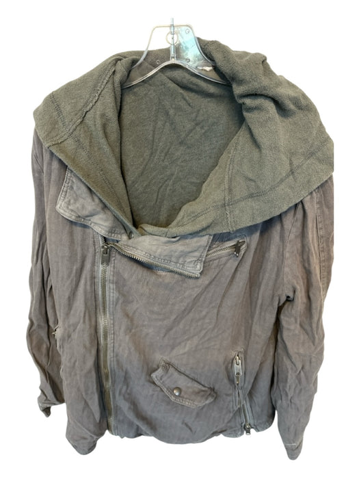 Free People Size L Gray Linen & Rayon Hood Full ZIp Jacket Gray / L
