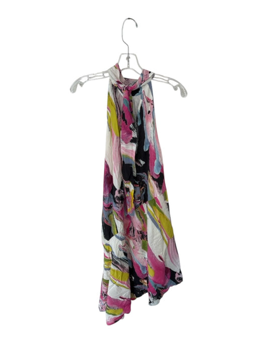 By Anthropologie Size S Pink & Black Silk Sleeveless Water Color Neck Tie Dress Pink & Black / S