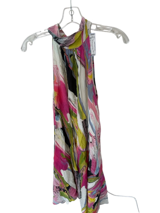 By Anthropologie Size S Pink & Black Silk Sleeveless Water Color Neck Tie Dress Pink & Black / S