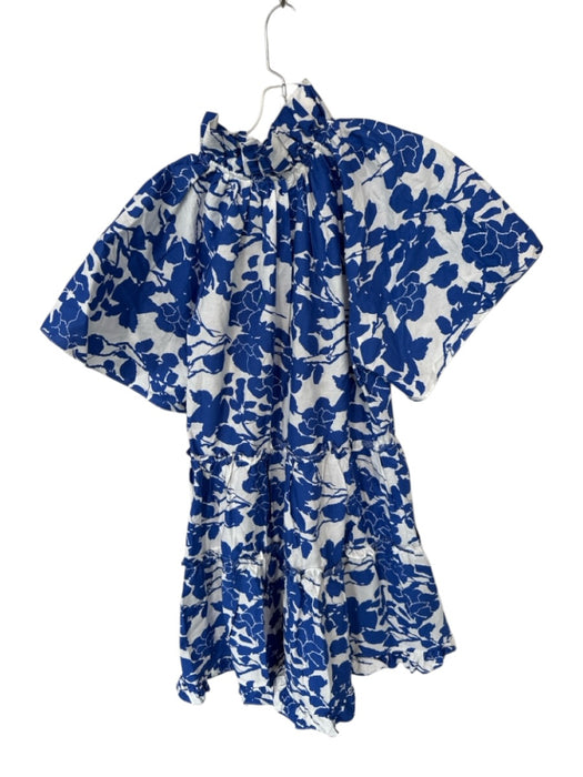 Hyacinth House Size M White & Blue Cotton Short Sleeve Leaves Dress White & Blue / M