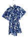 Hyacinth House Size M White & Blue Cotton Short Sleeve Leaves Dress White & Blue / M