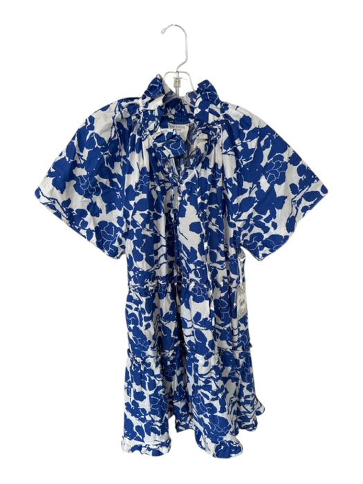 Hyacinth House Size M White & Blue Cotton Short Sleeve Leaves Dress White & Blue / M