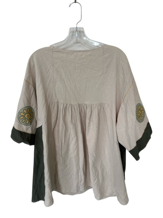 Pretty Persuasions Size M Taupe & Green Cotton 3/4 Sleeve Embroidered Dress Taupe & Green / M