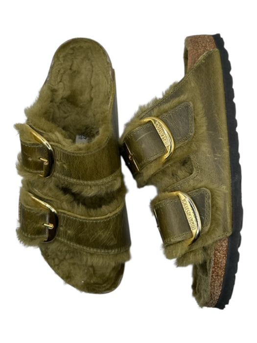Birkenstock Shoe Size 37 Olive Green Leather Shearling Lined Buckles Sandals Olive Green / 37