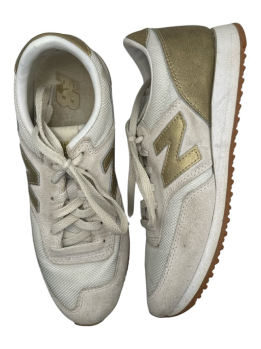 New Balance Shoe Size Est 7 Taupe & Gold Suede Blend Metallic Athletic Sneakers Taupe & Gold / Est 7
