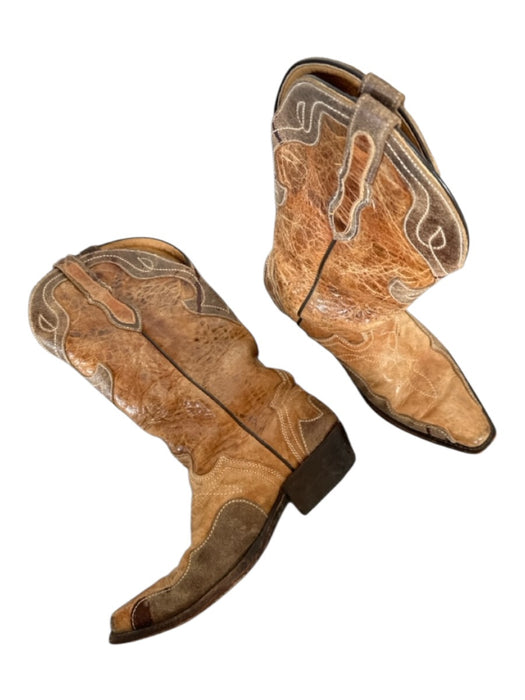 J.B. Dillon Shoe Size 7B Light Brown Leather Stitching Detail Cross Cowboy Boots Light Brown / 7B
