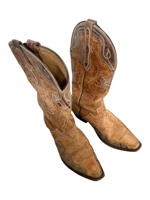 J.B. Dillon Shoe Size 7B Light Brown Leather Stitching Detail Cross Cowboy Boots Light Brown / 7B