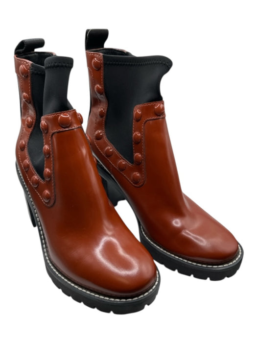 Tory Burch Shoe Size 7.5 Rust & Black Leather Block Heel Studded Boots Rust & Black / 7.5