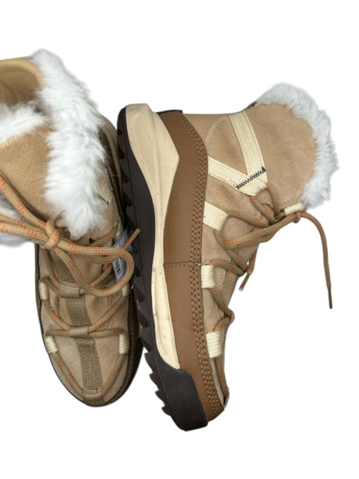 Sorel Shoe Size 7 Tan & Orange Leather & Suede Faux Fur Lace Up Athletic Boots Tan & Orange / 7