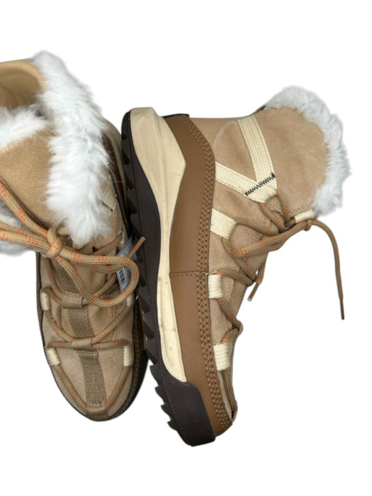 Sorel Shoe Size 7 Tan & Orange Leather & Suede Faux Fur Lace Up Athletic Boots Tan & Orange / 7