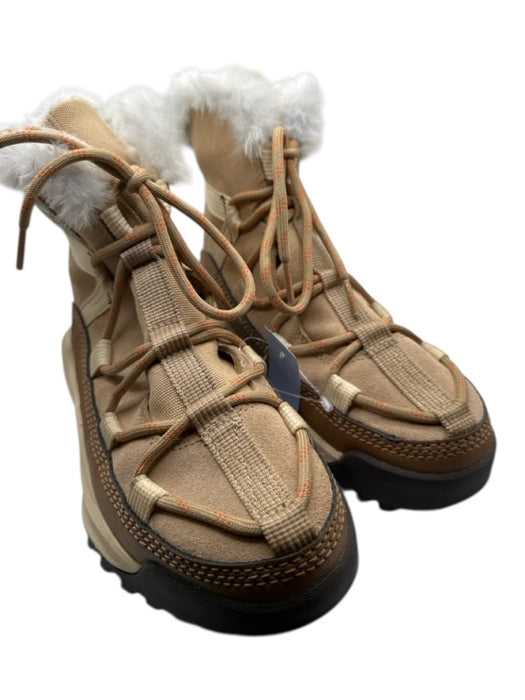 Sorel Shoe Size 7 Tan & Orange Leather & Suede Faux Fur Lace Up Athletic Boots Tan & Orange / 7