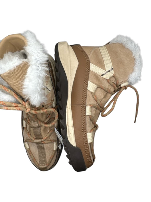 Sorel Shoe Size 7 Tan & Orange Leather & Suede Faux Fur Lace Up Athletic Boots Tan & Orange / 7