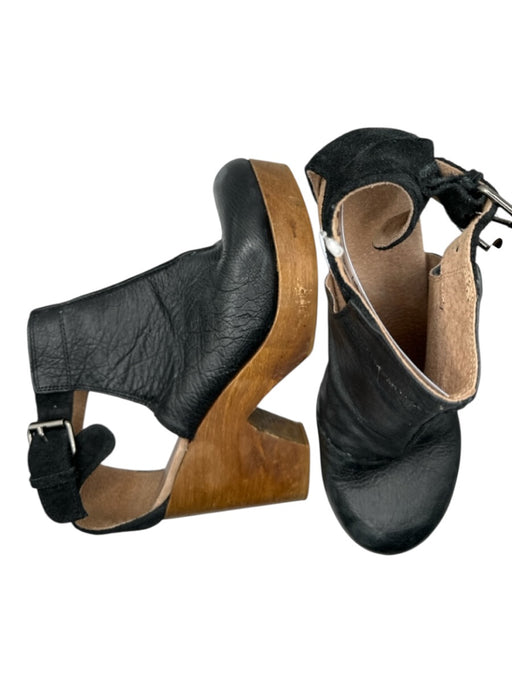 Free People Shoe Size 37 Black & Brown Leather Wood Platform Ankle Strap Clogs Black & Brown / 37