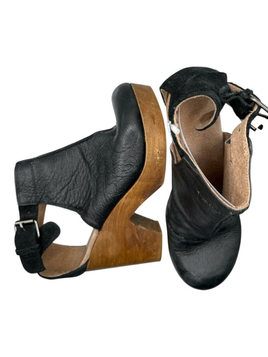 Free People Shoe Size 37 Black & Brown Leather Wood Platform Ankle Strap Clogs Black & Brown / 37