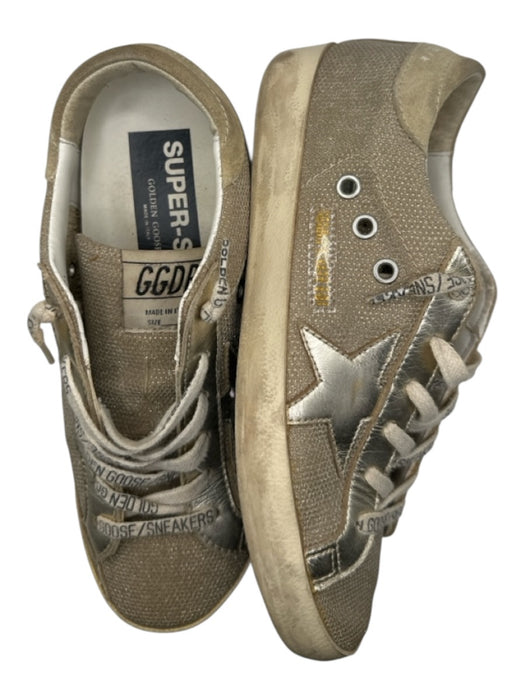 Golden Goose Shoe Size 37 Taupe & Lime Green Leather Snake Embossed Sneakers Taupe & Lime Green / 37