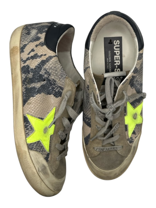 Golden Goose Shoe Size 37 Gold & Tan Canvas & Leather Metallic Lace Up Sneakers Gold & Tan / 37