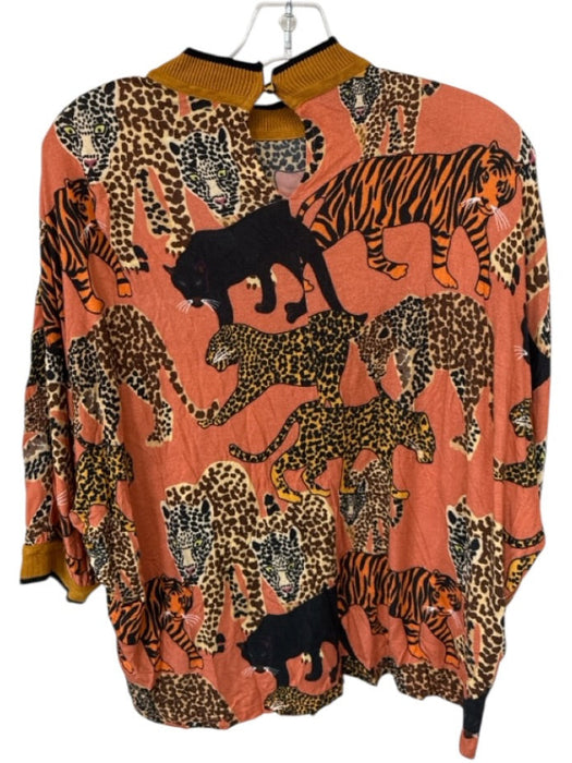 Conditions Apply Size S Orange & Black 3/4 Balloon Sleeve Cheetah Mock Neck Top Orange & Black / S