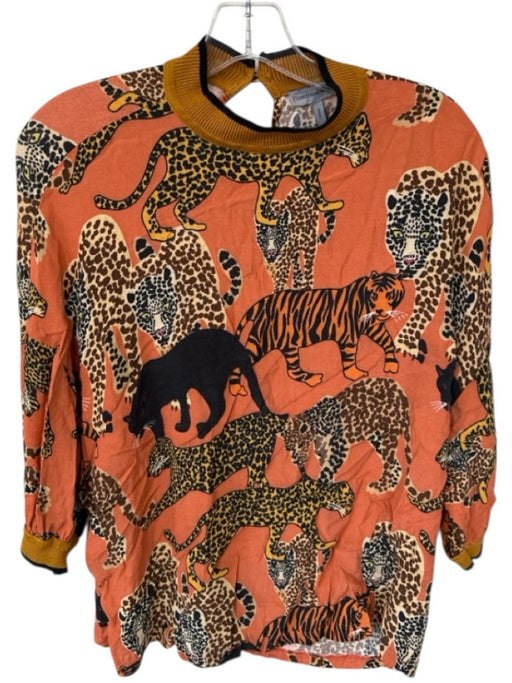 Conditions Apply Size S Orange & Black 3/4 Balloon Sleeve Cheetah Mock Neck Top Orange & Black / S