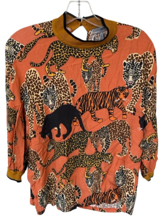 Conditions Apply Size S Orange & Black 3/4 Balloon Sleeve Cheetah Mock Neck Top Orange & Black / S