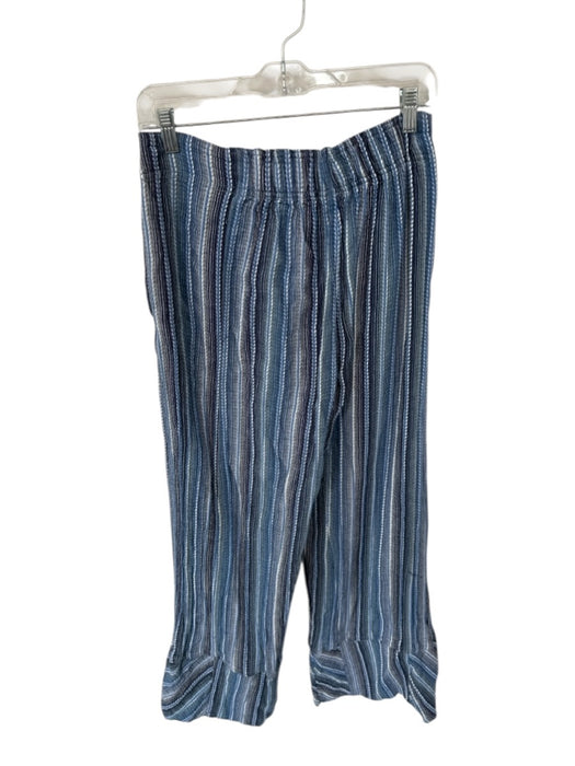 Free People Size S Blue & White Cotton Blend Elastic Waist Woven Wide Leg Pants Blue & White / S