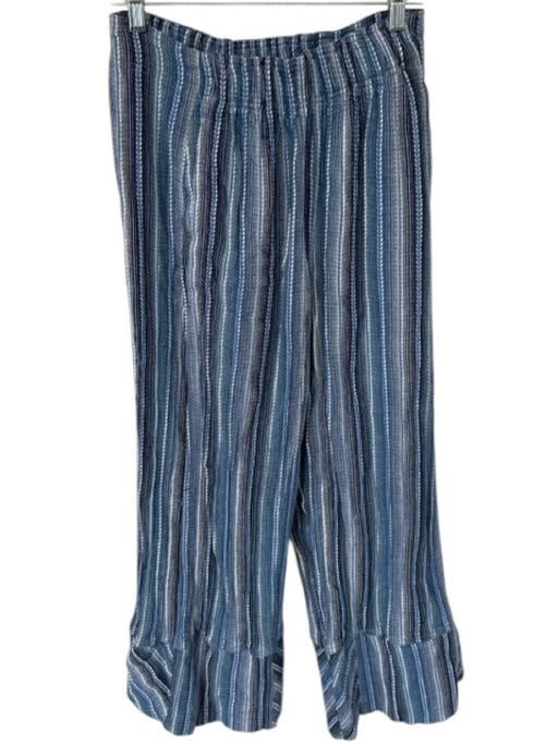 Free People Size S Blue & White Cotton Blend Elastic Waist Woven Wide Leg Pants Blue & White / S