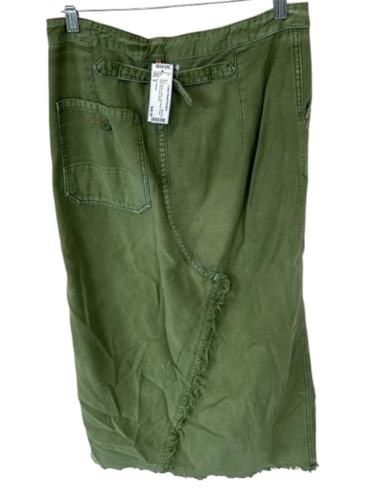Free People Size 8 Army Green Cotton High Waist Fringe Hem Slit Cargo Skirt Army Green / 8