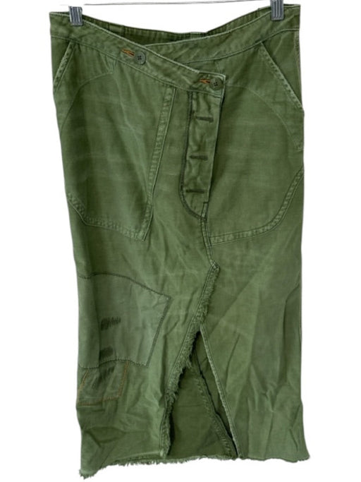 Free People Size 8 Army Green Cotton High Waist Fringe Hem Slit Cargo Skirt Army Green / 8