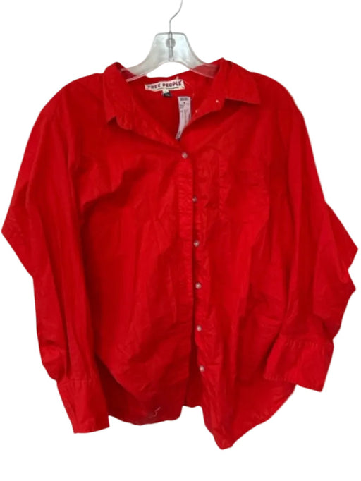 Free People Size S Tomato Red Cotton Long Balloon Sleeve Button Down Top Tomato Red / S