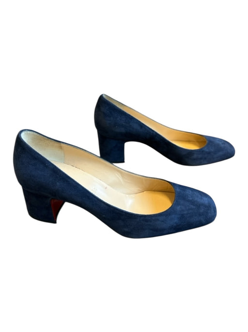 Christian Louboutin Shoe Size 38.5 Navy Suede Block Heel Square Toe Pumps Navy / 38.5