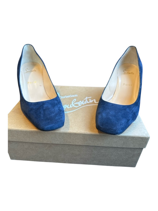 Christian Louboutin Shoe Size 38.5 Navy Suede Block Heel Square Toe Pumps Navy / 38.5