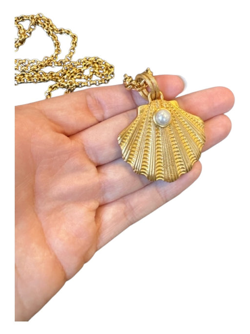 Julie Vos Gold & Pearl Metal Chain Seashell Faux Pearl Long Necklace Gold & Pearl