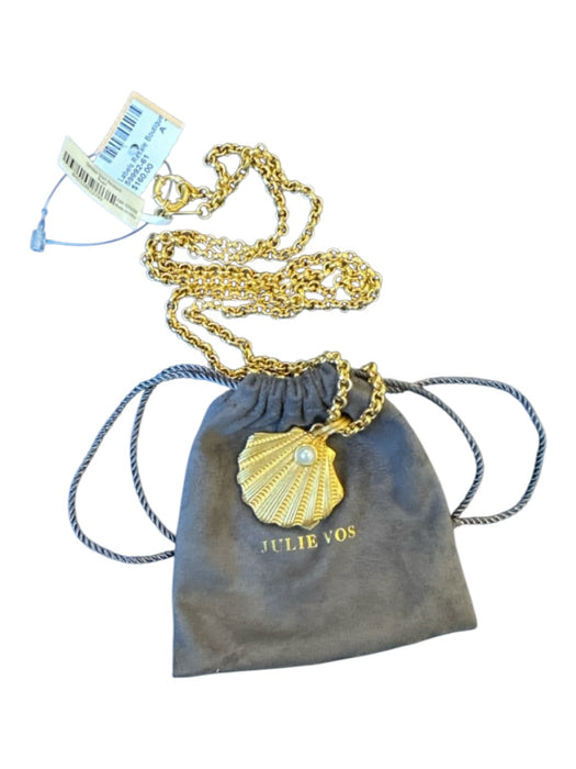 Julie Vos Gold & Pearl Metal Chain Seashell Faux Pearl Long Necklace Gold & Pearl