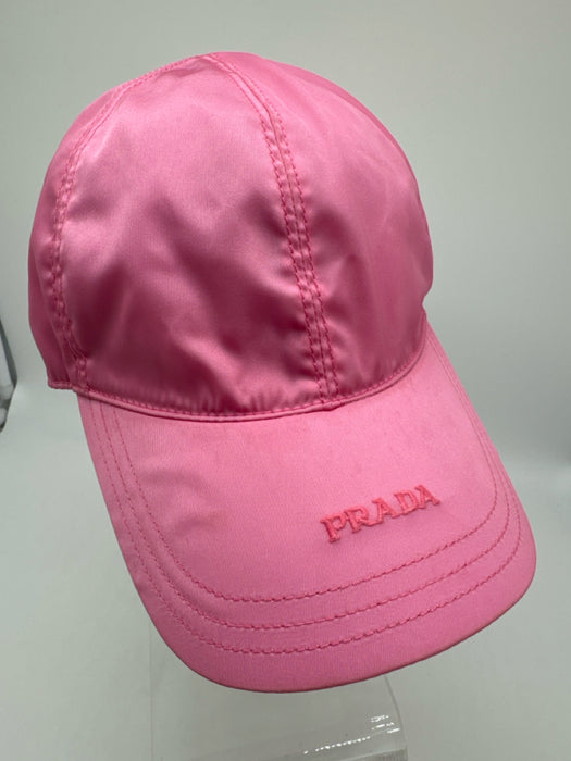 Prada Pink Nylon Leather Logo Hinge Closure Baseball Hat
