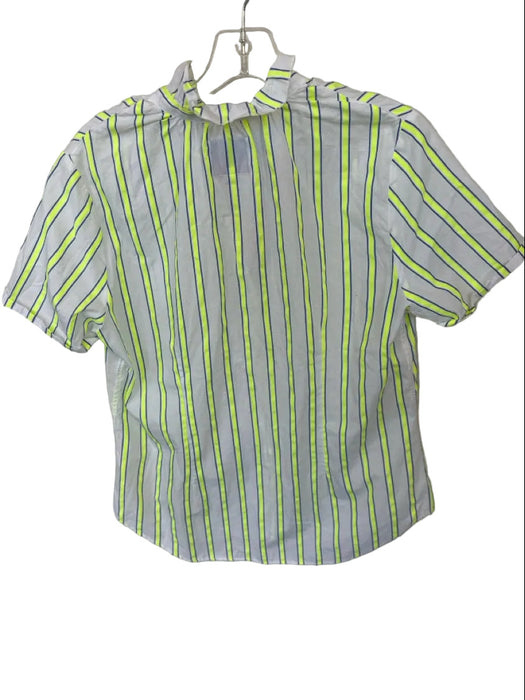 The Shirt Size M Blue & Neon Green Cotton Short Sleeve Striped Button Down Top